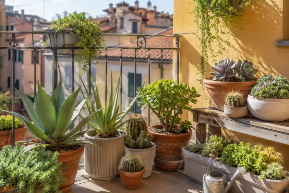 Piante grasse sul balcone